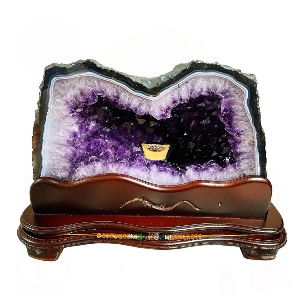 A1寶石稀有巴西水型瑪瑙邊紫晶洞-同鈦晶水晶洞能量/開運/鎮宅/擋煞/防