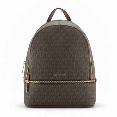 Michael Kors RHEA新款滿版logo PVC後背包35S5GRAB2B(深咖)
