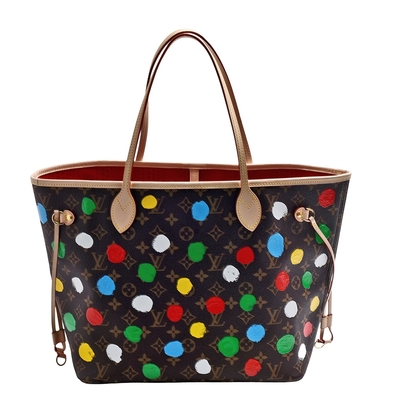 LV Louis Vuitton路易威登 M46381 聯名YK NEVERFULL MM系列經典Monogram帆布手提/肩背托特包