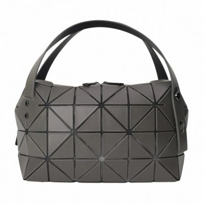 ISSEY MIYAKE  BAOBAO 幾何方格皮質4x6波士頓包(深鐵灰)霧面小款