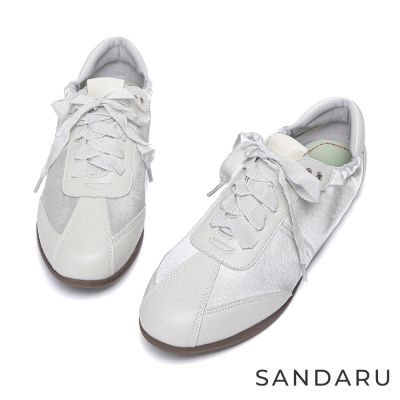 山打努SANDARU-休閒鞋 麂皮緞面綁帶平底德訓鞋-灰