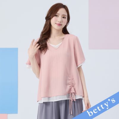 betty’s貝蒂思　雪紡v領左襬抽繩上衣(粉色)