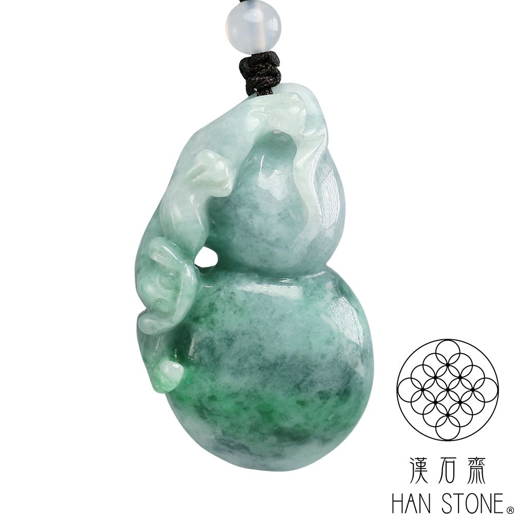 漢石齋】天然翡翠A貨瑞獸葫蘆玉佩吊墜飄花種(26*44*17mm) | 漢石齋