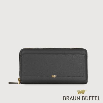 【BRAUN BUFFEL 德國小金牛】台灣總代理 珍妮絲 13卡拉鍊長夾-黑色/BF840-602-BK