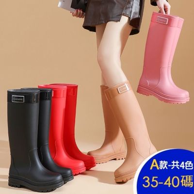 【韓國KW美鞋館】現貨韓國氣質女伶人氣加厚耐磨高筒防水鞋雨靴(防滑/雨鞋/騎士雨靴)
