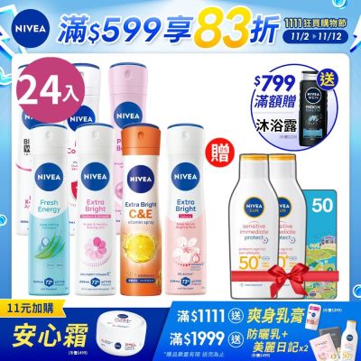 NIVEA 妮維雅 止汗爽身噴霧/乳液 亮白系列-箱購24入組
