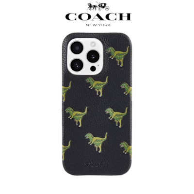 【COACH】iPhone 16 系列 精品 真皮 手機殼 黑色小恐龍