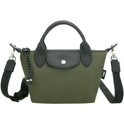 LONGCHAMP Le pliage Energy XS 奔馬皮標再生帆布斜背水餃包(墨綠)
