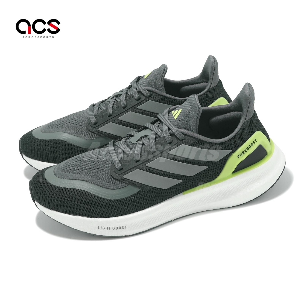 adidas 慢跑鞋 Pureboost 5 男鞋 黑 灰 綠 透氣 緩衝 回彈 運動鞋 愛迪達 JH6445