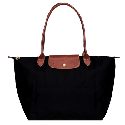 LONGCHAMP LE PLIAGE系列長把再生尼龍摺疊水餃包(大/黑色)