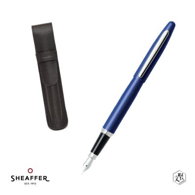 【SHEAFFER】VFM系列霓虹藍鋼筆-F尖+皮革筆袋禮盒 免費刻字(原廠正貨)