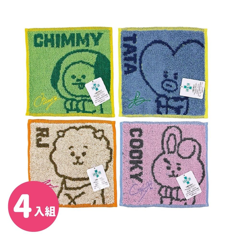 日本丸真 宇宙明星BT21口袋小方巾 超值四入組