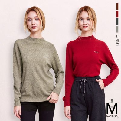 MYVEGA麥雪爾 MA立領羊毛logo燙鑽無縫針織上衣-共四色