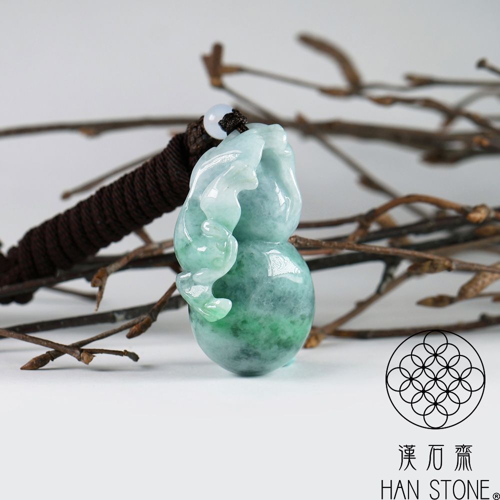 漢石齋】天然翡翠A貨瑞獸葫蘆玉佩吊墜飄花種(26*44*17mm) | 漢石齋