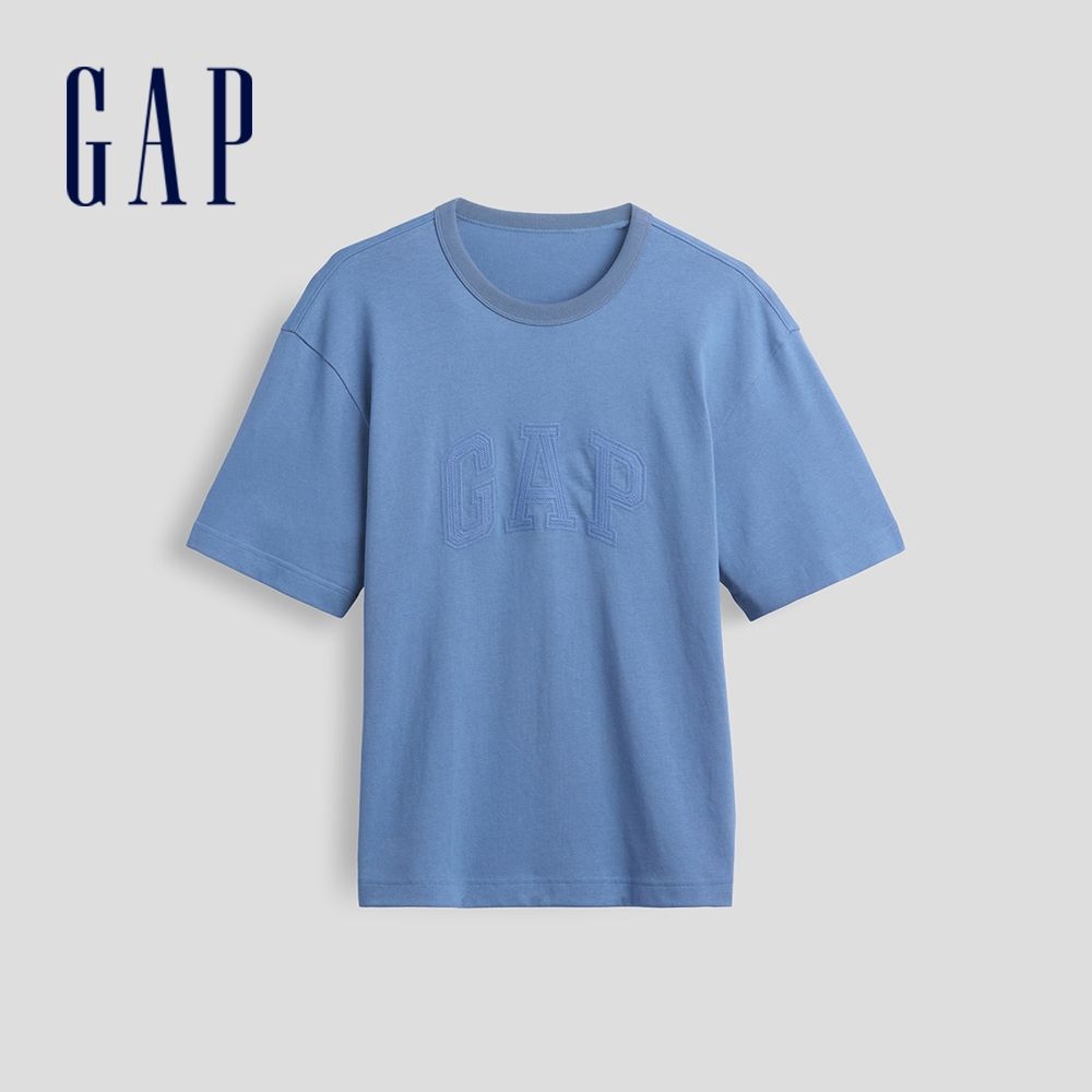 【GAP】重磅寬鬆Gap Logo短版T恤-灰藍色(911578) (灰藍色)