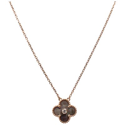 Van Cleef & Arpels Vintage Alhambra18K玫瑰金珍珠母貝鑲鑽四葉草項鍊(玫瑰金)
