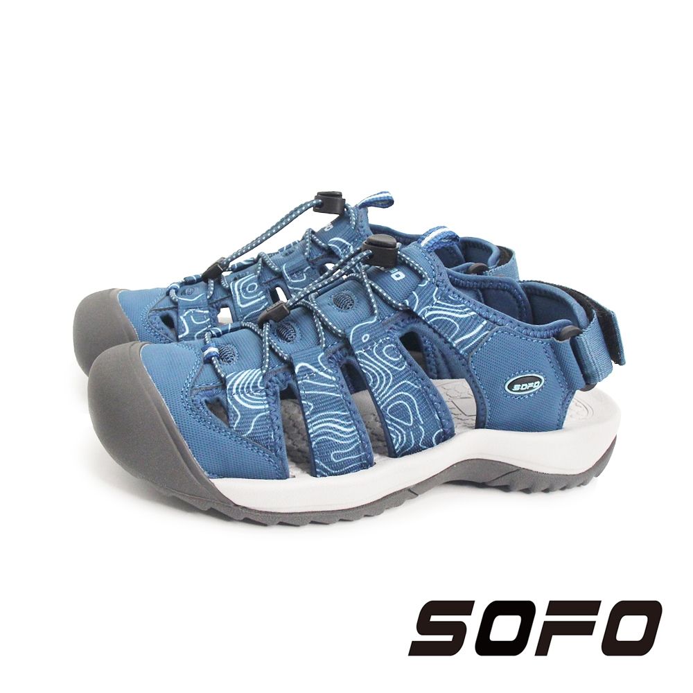 SOFO(女)水陸溯溪快速扣護趾運動涼鞋 女鞋-丈藍色
