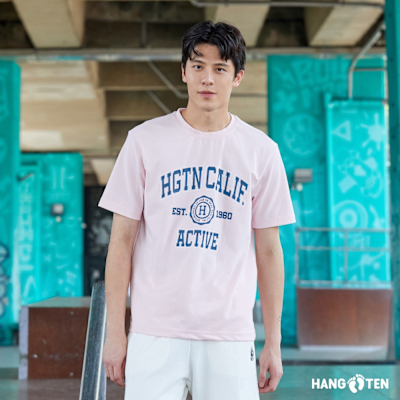 Hang Ten Korea 男裝-Supima胸前印花短袖T恤-淺粉