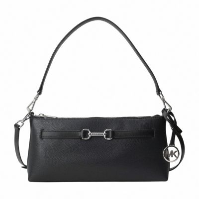 MICHAEL KORS  鵝卵石紋皮革手提/斜背兩用方包(素面黑)