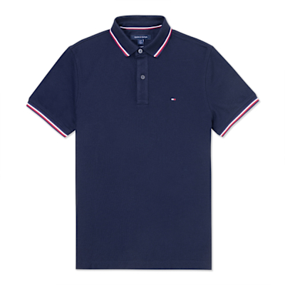 TOMMY 熱銷滾邊刺繡Logo短袖Polo衫-深藍色