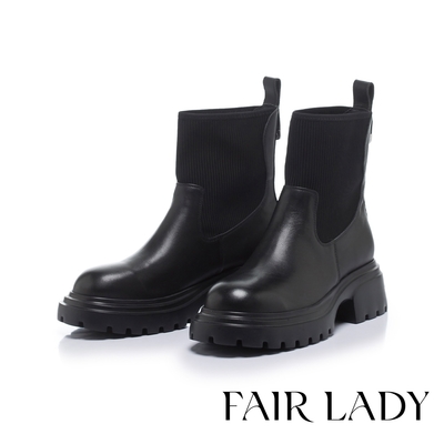 FAIR LADY 軟實力 153vintage 彈性布拼接增高鋸齒襪靴 黑(7L2976)