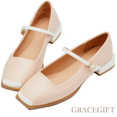 【Grace Gift】Alice聯名-優雅芭蕾低跟瑪莉珍鞋 粉紅