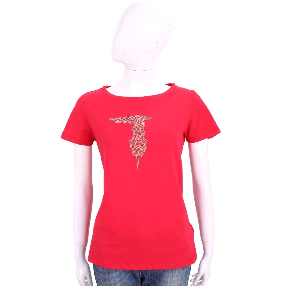 TRUSSARDI T Logo創意貼飾棉質短袖TEE T恤-多色可選 (單色貼飾-紅色)
