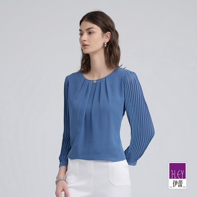 ILEY伊蕾 壓摺袖造型雪紡上衣(藍；M-2L)