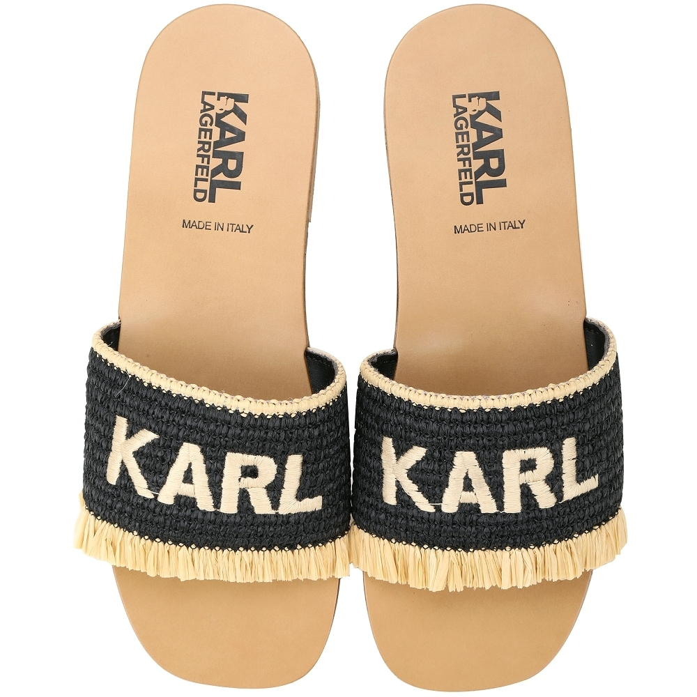 KARL LAGERFELD Skoot 拉菲草編涼拖鞋-2色可選 (駝杏色)