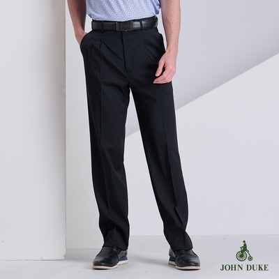 JOHN DUKE 約翰公爵 經典細直條紋彈力打摺西裝褲 黑色(70-2B9702)