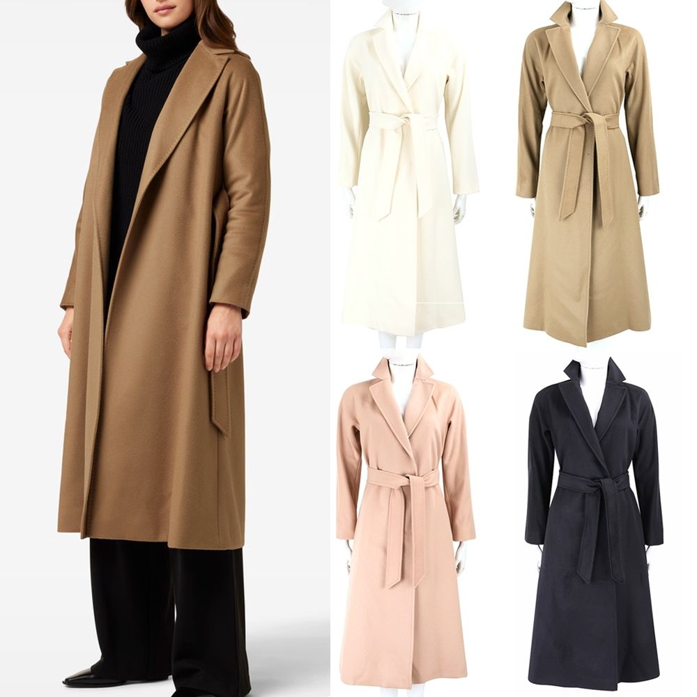Max Mara Prater 100%羊毛長袍式綁帶大衣-5款可選 (純羊毛-白色)