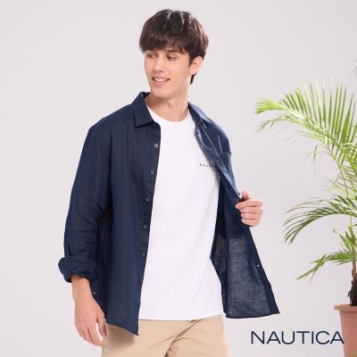 Nautica 官方旗艦 男裝 經典美式休閒襯衫-深藍色