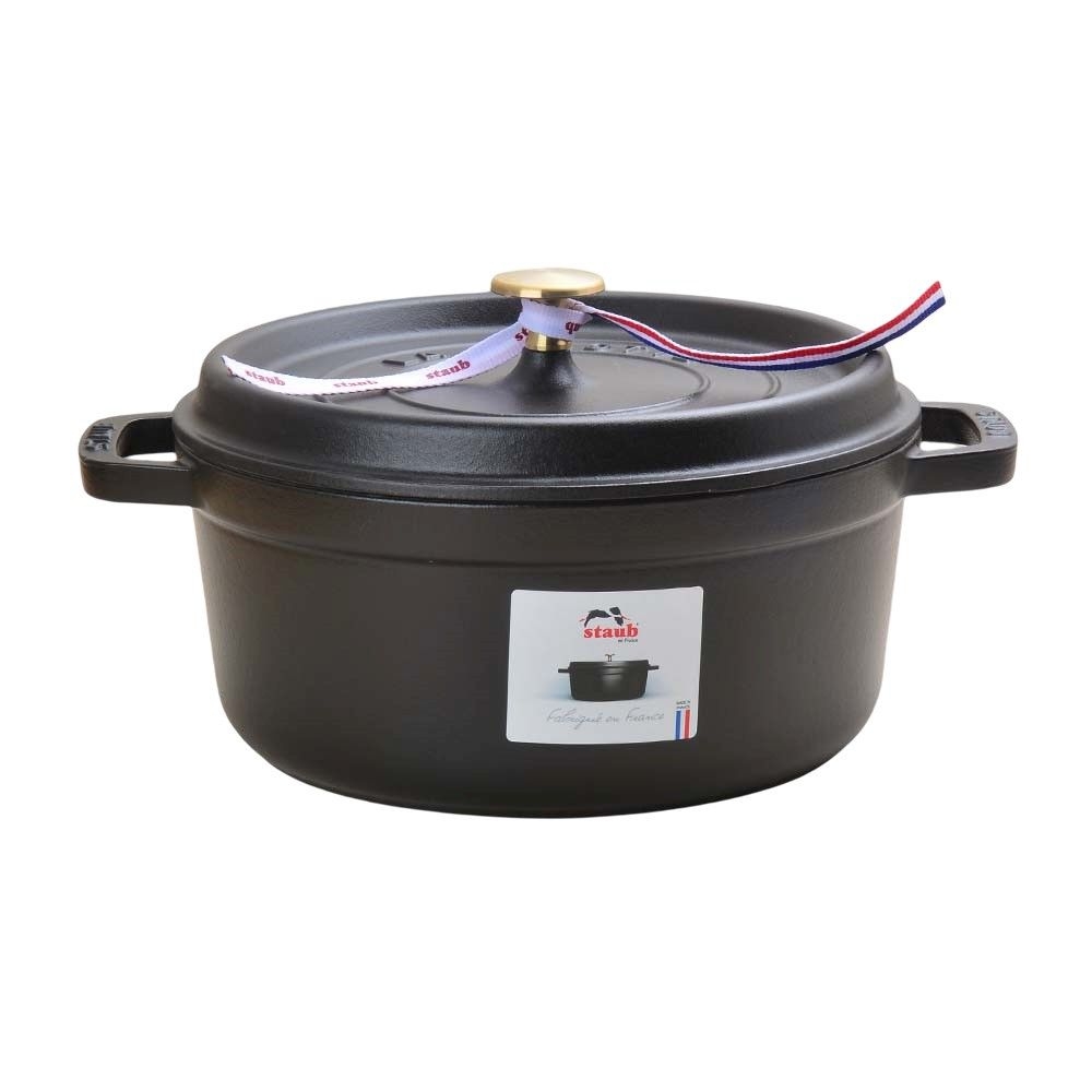 Staub 圓形鑄鐵鍋24cm 3.7L 黑色法國製湯鍋燉鍋(電磁爐IH爐可用