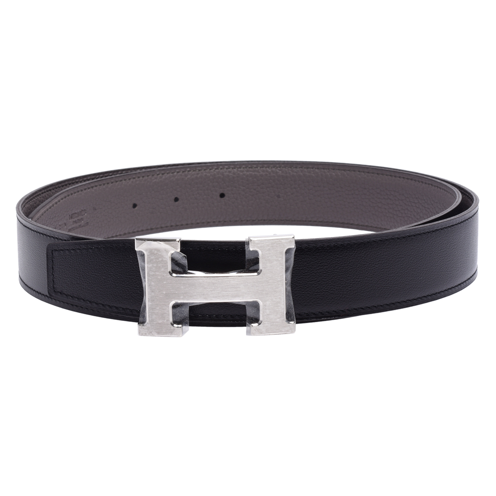 HERMES 經典銀色H LOGO雙面兩穿Togo小牛皮腰帶/皮帶(黑X灰-銀) | 精品服飾/鞋子| Yahoo購物中心