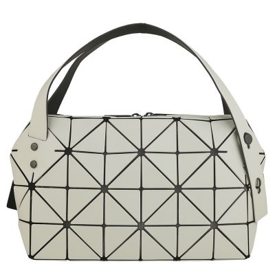 ISSEY MIYAKE 三宅一生 BAOBAO 白米色皮質三角格6x4手提包