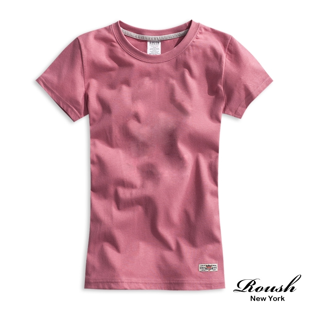 Roush 女生水洗棉質純色圓領短Tee(511050) (莓紅)