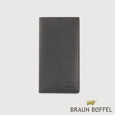 【BRAUN BUFFEL 德國小金牛】台灣總代理 艾康-A-TW 18卡兩折長夾-黑色/BF571-631-BK