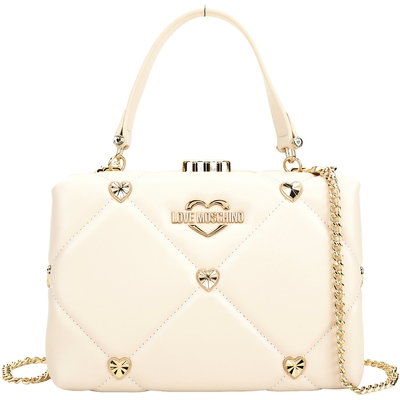 LOVE MOSCHINO 愛心鉚釘菱格絎縫皮革鍊帶口金包(杏色)