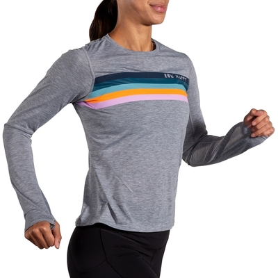 BROOKS 女 Distance 距離長袖上衣 3.0 麻花灰/Brooks 線條(221668088)