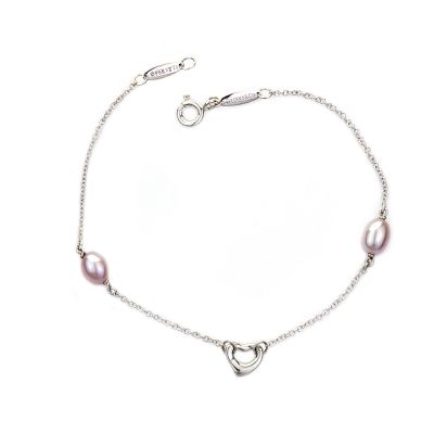 Tiffany&Co. 蒂芙尼 鏤空迷你愛心+珍珠純銀手鍊(展示品)