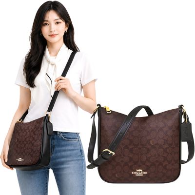 COACH 巧克力色大C PVC斜背包