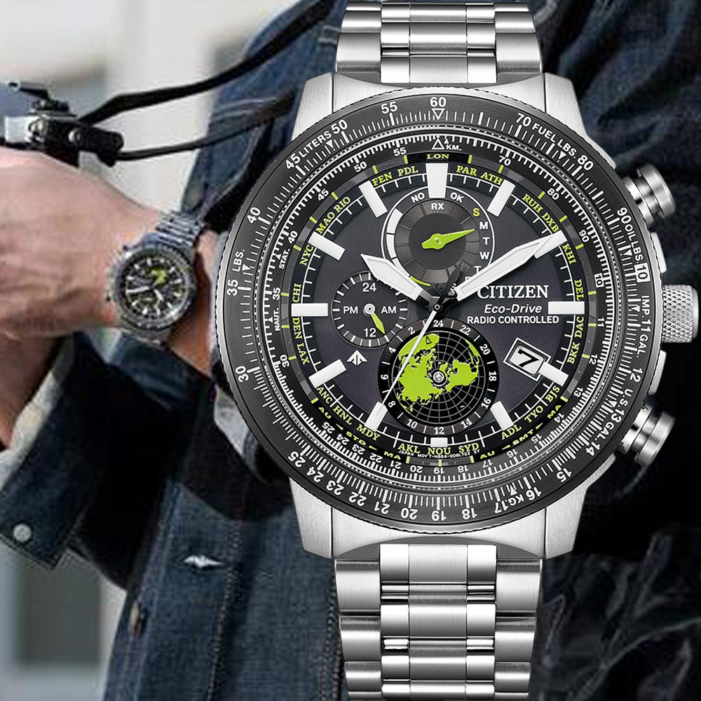 CITIZEN 星辰錶 PROMASTER 光動能錶 電波錶 飛行滑尺 男錶-BY3006-53E