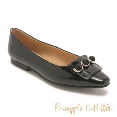 Pineapple Outfitter-率性復古三連飾釦平底鞋 FARRELL-2-鏡黑色
