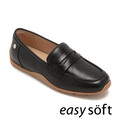 Easy-Spirit-EARLY 簡約素面真皮樂福鞋-黑色