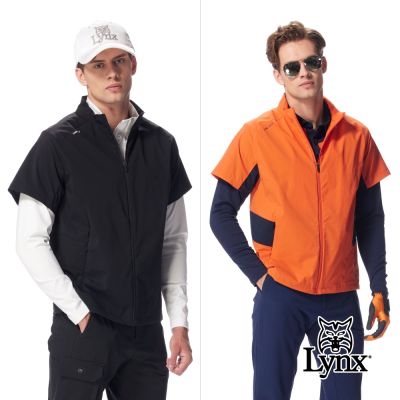 【Lynx Golf】首爾高桿風格！男款拉克蘭袖拼接羅紋下擺抽繩立領T(二色)