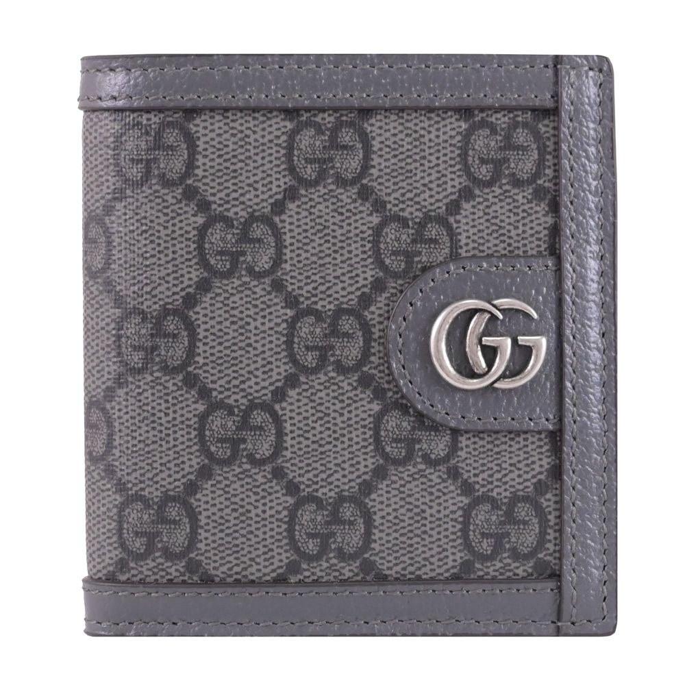 GUCCI Ophidia 經典雙G緹花對開六卡短夾(深灰)