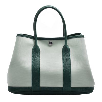 HERMES 經典Garden Party系列帆布銀暗釦手提包(淺綠色-30cm)
