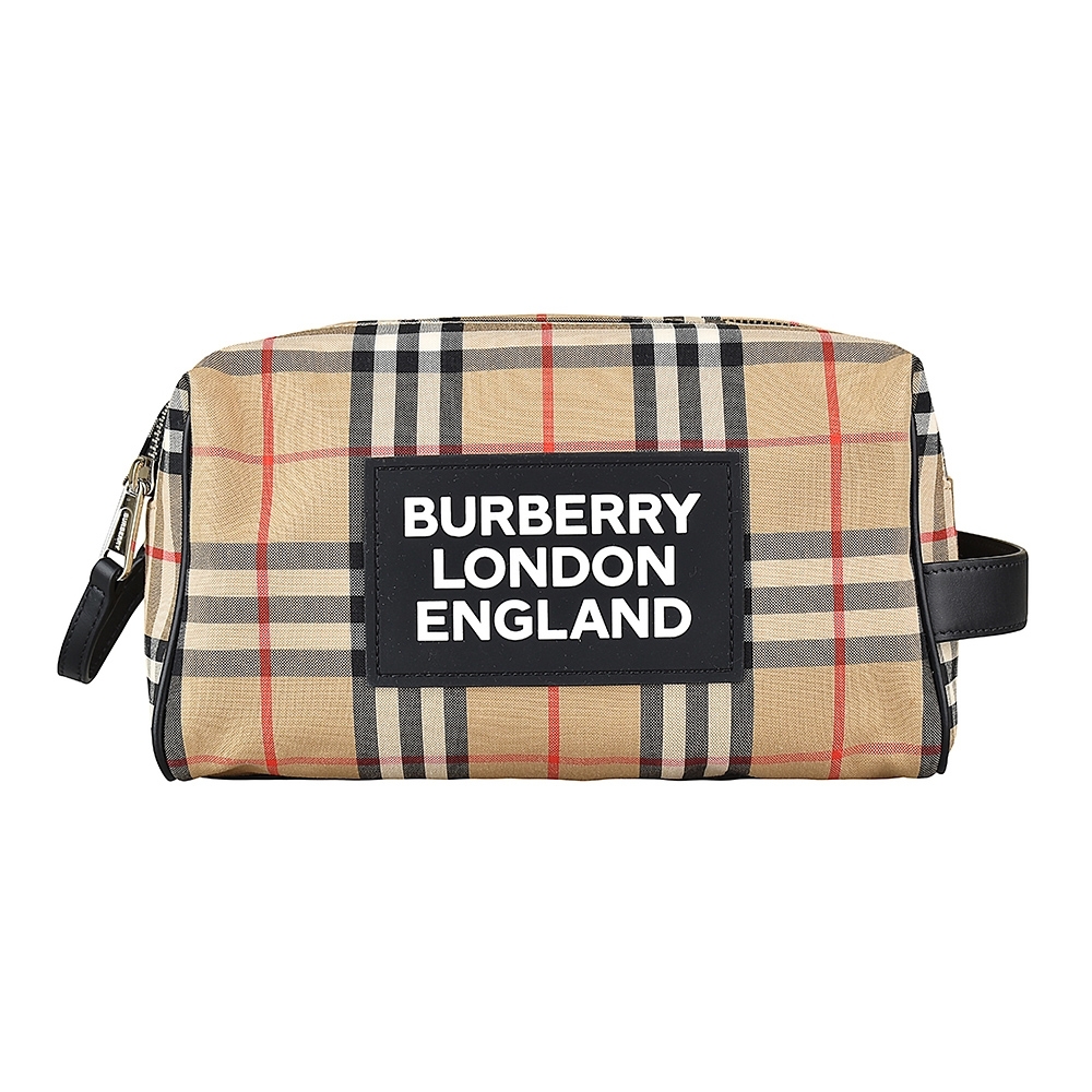 BURBERRY 巴寶莉  Appliqué Vintage白字LOGO帆布雙拉鍊釦式手提收納旅行包(典藏米)