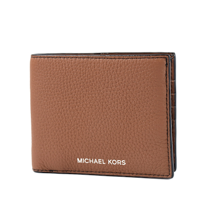 MICHAEL KORS HUDSON 專櫃男款 荔枝紋八卡短夾-焦糖色