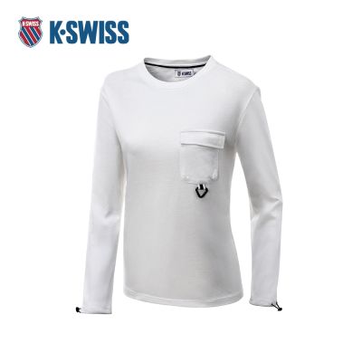 K-SWISS 長袖T恤 F23 POCKET TEE 2 女長袖 女上衣 米白色 199125-290